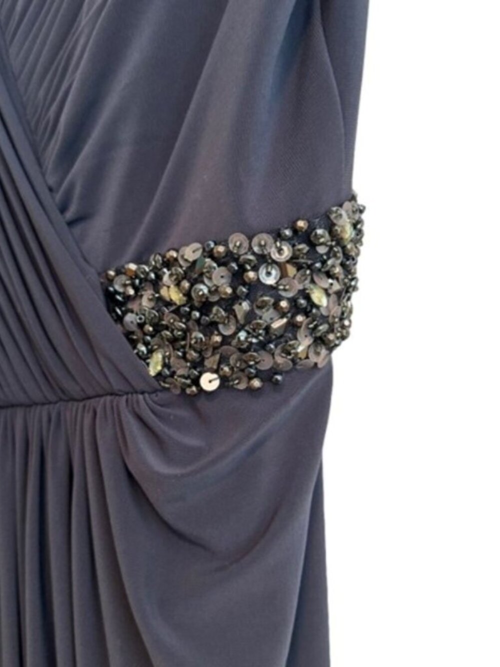 RICKIE FREEMAN FOR TERI JON Beaded Mother of the Bride Gown Pewter Size 6 NWT - Picture 6 of 16